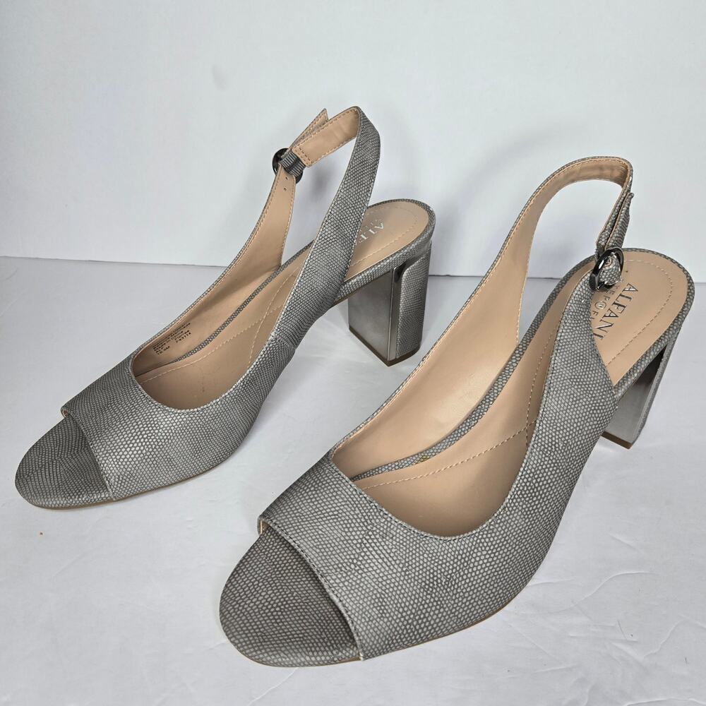 Alfani Florraa Vapor Liz Open Toe Slingback Metal Block Heel Size 10.5